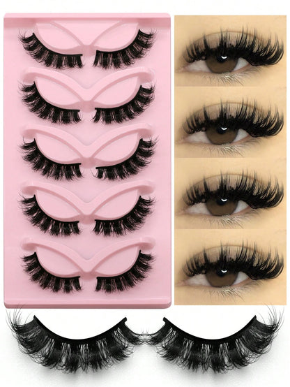 GROINNEYA 5 Pairs False Eyelashes Cat Eye Lashes Manga Lashes Faux Mink Eyelashes Natural Long Winged End Eye Elongated Eyelashes Faux Cils Eyelashes Extension (CH04)
