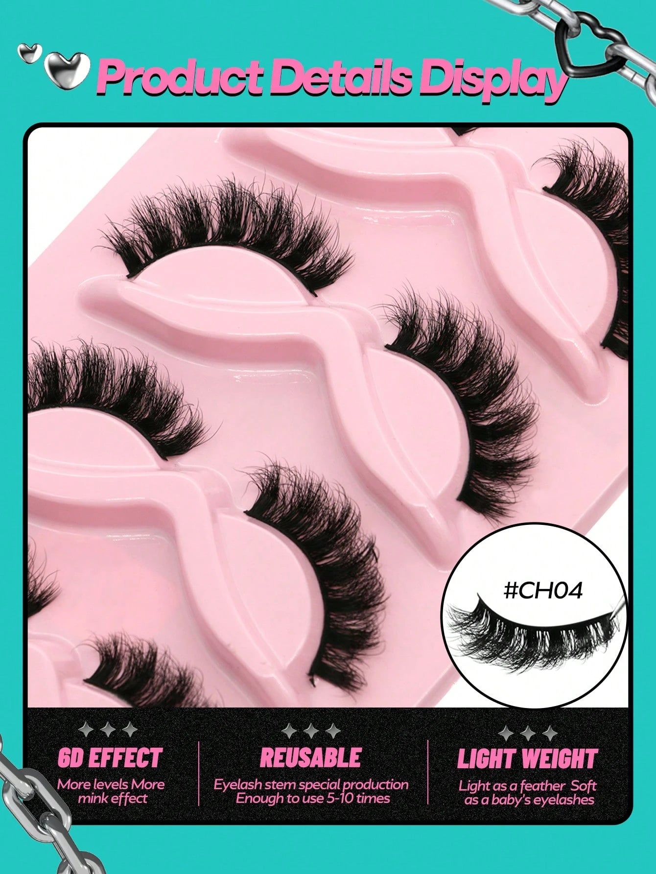 GROINNEYA 5 Pairs False Eyelashes Cat Eye Lashes Manga Lashes Faux Mink Eyelashes Natural Long Winged End Eye Elongated Eyelashes Faux Cils Eyelashes Extension (CH04)