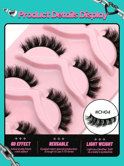 GROINNEYA 5 Pairs False Eyelashes Cat Eye Lashes Manga Lashes Faux Mink Eyelashes Natural Long Winged End Eye Elongated Eyelashes Faux Cils Eyelashes Extension (CH04)