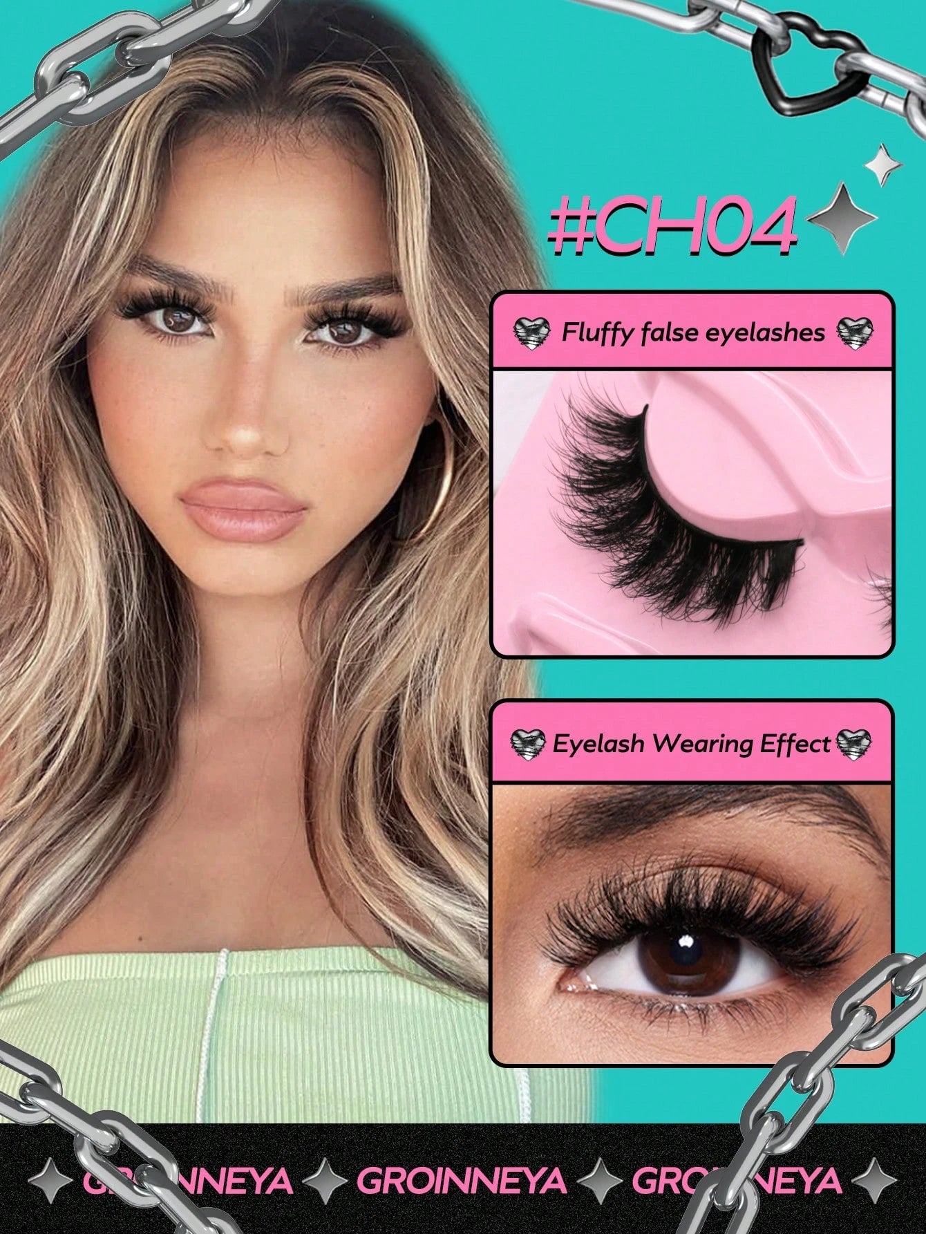GROINNEYA 5 Pairs False Eyelashes Cat Eye Lashes Manga Lashes Faux Mink Eyelashes Natural Long Winged End Eye Elongated Eyelashes Faux Cils Eyelashes Extension (CH04)