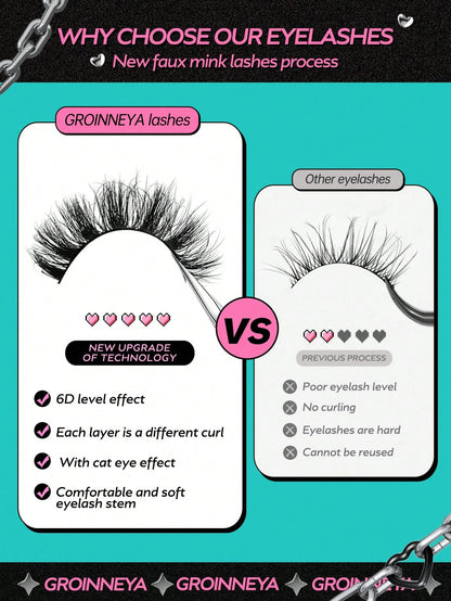 GROINNEYA 5 Pairs False Eyelashes Cat Eye Lashes Manga Lashes Faux Mink Eyelashes Natural Long Winged End Eye Elongated Eyelashes Faux Cils Eyelashes Extension (CH04)