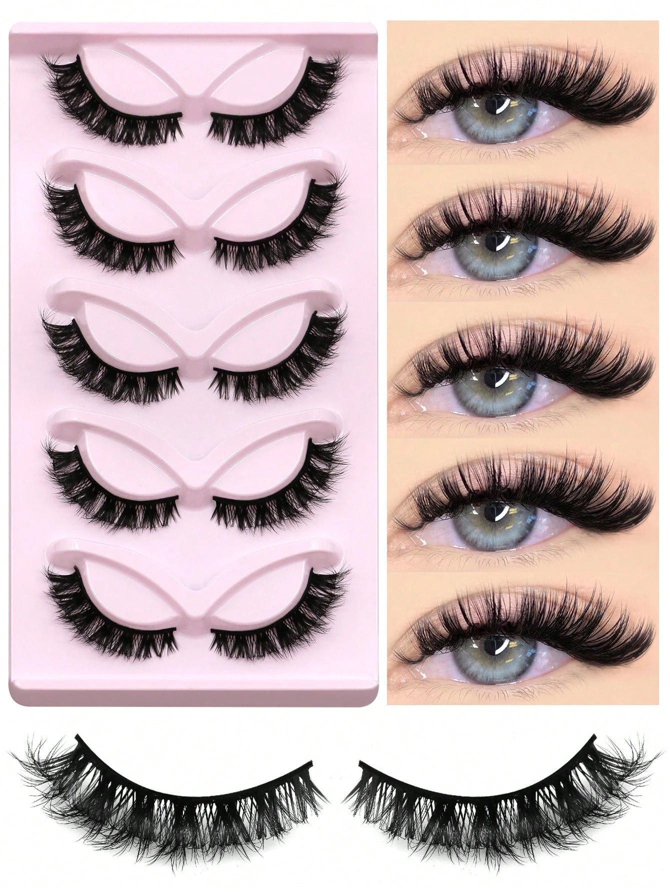 GROINNEYA 5 Pairs False Eyelashes Cat Eye Lashes Manga Lashes Faux Mink Eyelashes Natural Long Winged End Eye Elongated Eyelashes Faux Cils Eyelashes Extension (CH04)