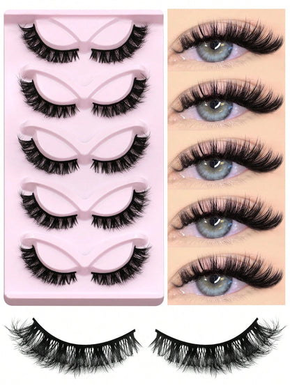GROINNEYA 5 Pairs False Eyelashes Cat Eye Lashes Manga Lashes Faux Mink Eyelashes Natural Long Winged End Eye Elongated Eyelashes Faux Cils Eyelashes Extension (CH04)