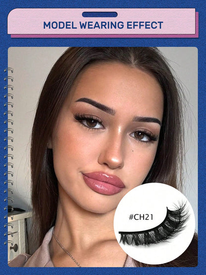 GROINNEYA 5 Pairs False Eyelashes Cat Eye Lashes Manga Lashes Faux Mink Eyelashes Natural Long Winged End Eye Elongated Eyelashes Faux Cils Eyelashes Extension (CH04)