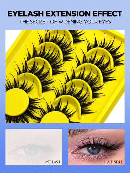 GROINNEYA 6 Pairs Wet Manga Lashes Anime False Eyelashes Natural Look Fake Lashes Wet Wispy Eyelashes Extensions Makeup Tool(SJ03) Strip Lashes,Lashes,Eyelashes,Fake Lashes