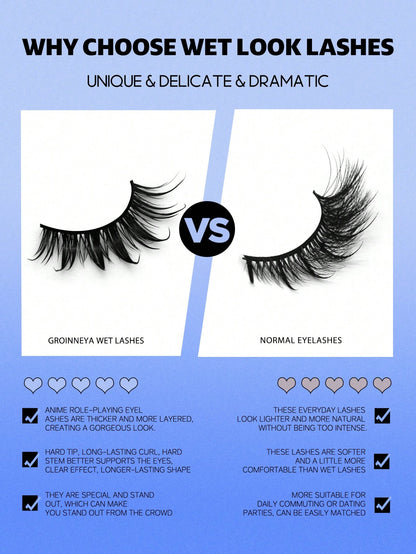 GROINNEYA 6 Pairs Wet Manga Lashes Anime False Eyelashes Natural Look Fake Lashes Wet Wispy Eyelashes Extensions Makeup Tool(SJ03) Strip Lashes,Lashes,Eyelashes,Fake Lashes