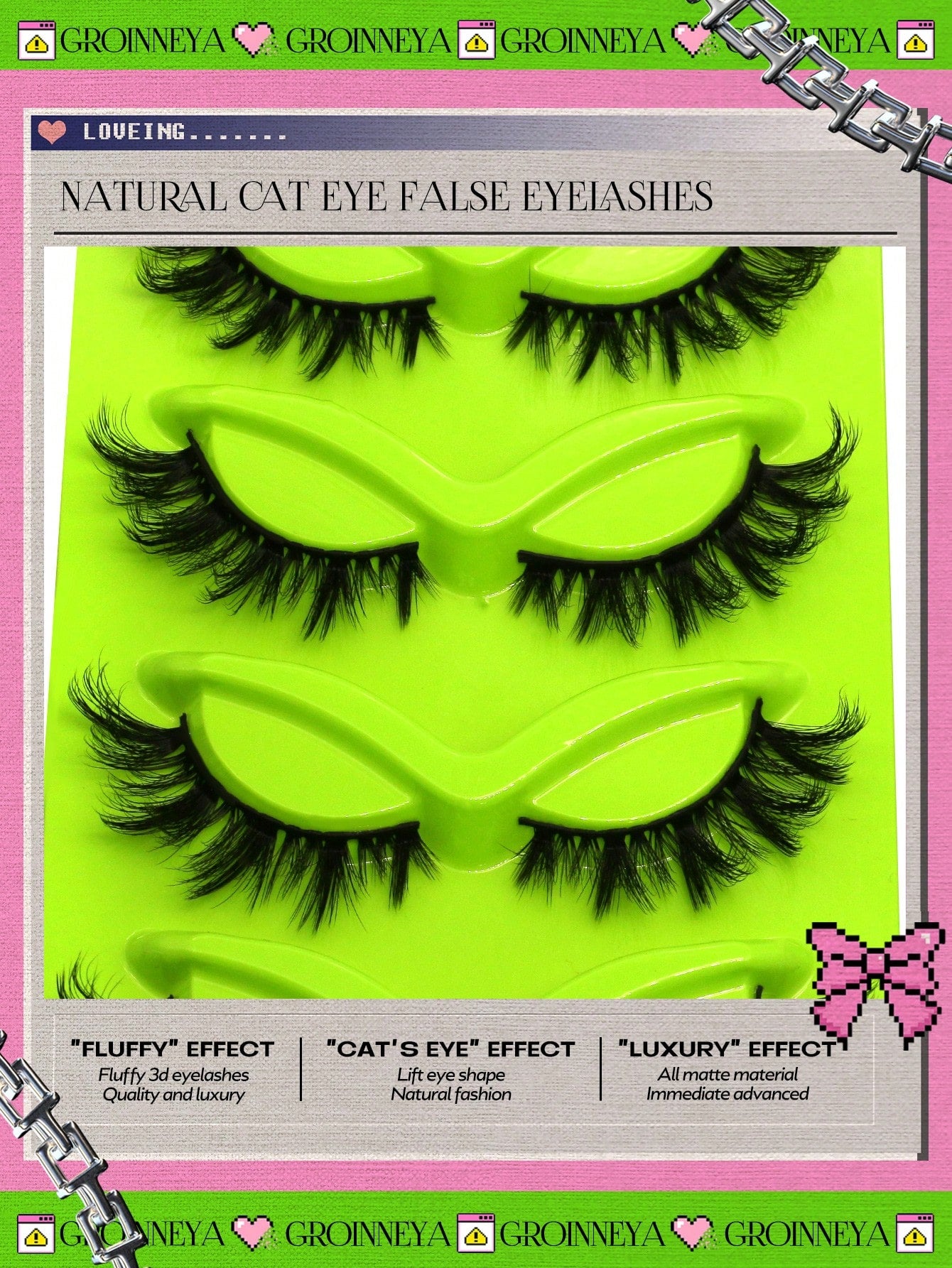 GROINNEYA Cat Eye Lashes 5 Pairs Faux Mink Eyelashes Fox Eye Lashes Winged Lashes Natural Look Wispy Mink Eyelashes Full Strip Lashes Makeup(3DMAO-09)