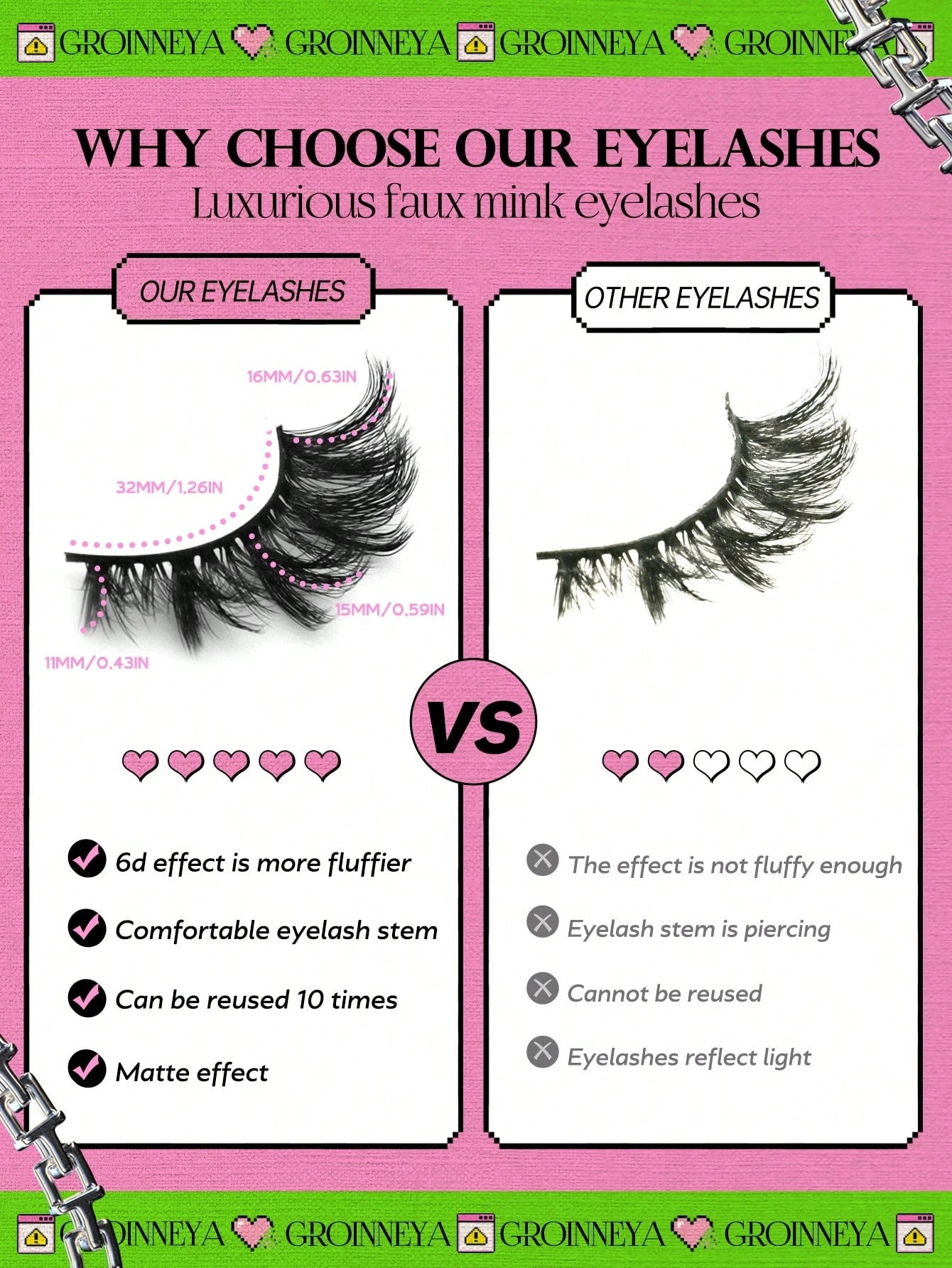 GROINNEYA Cat Eye Lashes 5 Pairs Faux Mink Eyelashes Fox Eye Lashes Winged Lashes Natural Look Wispy Mink Eyelashes Full Strip Lashes Makeup(3DMAO-09)