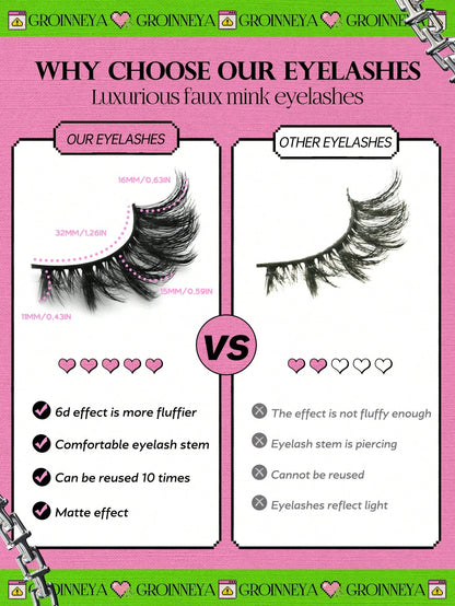 GROINNEYA Cat Eye Lashes 5 Pairs Faux Mink Eyelashes Fox Eye Lashes Winged Lashes Natural Look Wispy Mink Eyelashes Full Strip Lashes Makeup(3DMAO-09)