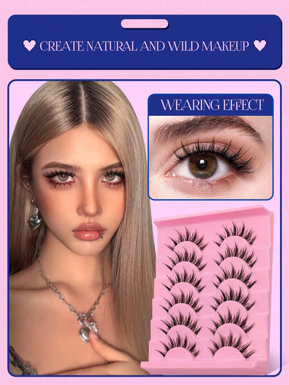 GROINNEYA Manga Lashes Clear Band Eyelashes Natural Crossed Wispy Fake Eyelashes Cosplay Makeup Tools(QY03) Strip Lashes,Lashes,Eyelashes,Fake Lashes