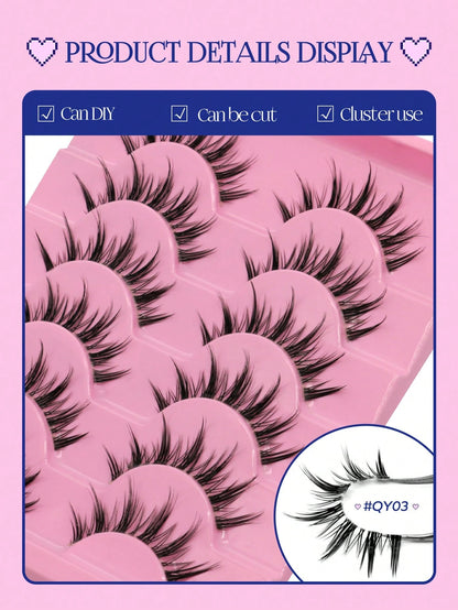 GROINNEYA Manga Lashes Clear Band Eyelashes Natural Crossed Wispy Fake Eyelashes Cosplay Makeup Tools(QY03) Strip Lashes,Lashes,Eyelashes,Fake Lashes