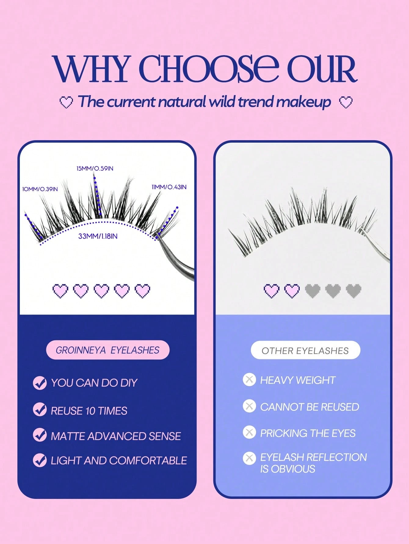 GROINNEYA Manga Lashes Clear Band Eyelashes Natural Crossed Wispy Fake Eyelashes Cosplay Makeup Tools(QY03) Strip Lashes,Lashes,Eyelashes,Fake Lashes