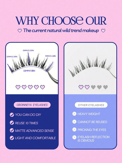 GROINNEYA Manga Lashes Clear Band Eyelashes Natural Crossed Wispy Fake Eyelashes Cosplay Makeup Tools(QY03) Strip Lashes,Lashes,Eyelashes,Fake Lashes
