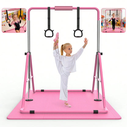 Gymnastics Bar For Kids, Gymnastics Horizontal Bar With Adjustable Height Foldable Training Bar With Mat For Home Practice