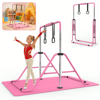 Gymnastics Bar For Kids, Gymnastics Horizontal Bar With Adjustable Height Foldable Training Bar With Mat For Home Practice