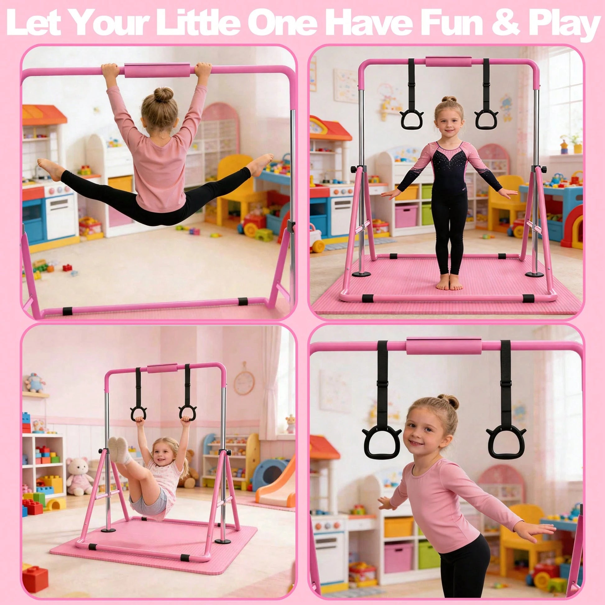 Gymnastics Bar For Kids, Gymnastics Horizontal Bar With Adjustable Height Foldable Training Bar With Mat For Home Practice