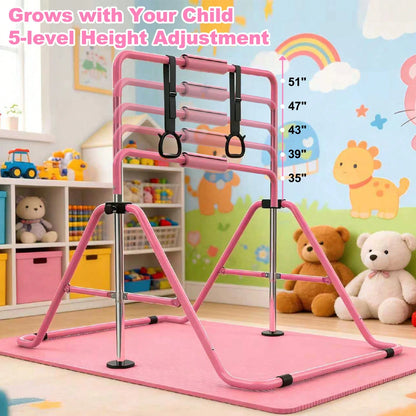 Gymnastics Bar For Kids, Gymnastics Horizontal Bar With Adjustable Height Foldable Training Bar With Mat For Home Practice