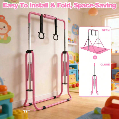 Gymnastics Bar For Kids, Gymnastics Horizontal Bar With Adjustable Height Foldable Training Bar With Mat For Home Practice