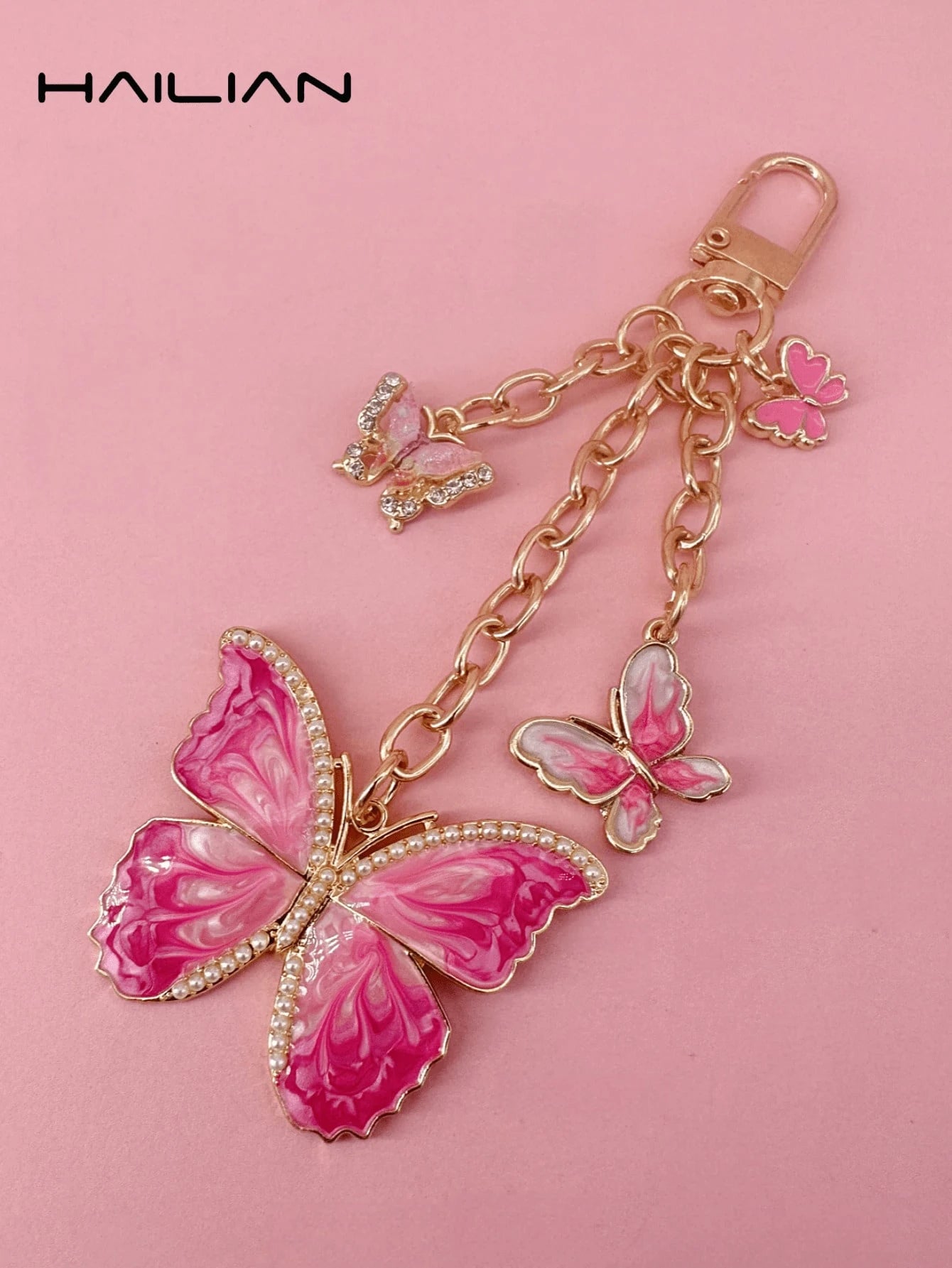 HAILIAN This Metal Chain Pendant Is Made Of Alloy Material, With A Butterfly Design. There Are Various Styles Available, Including Gradient Butterfly, Pearl Butterfly, And Rhinestone Butterfly. It Can