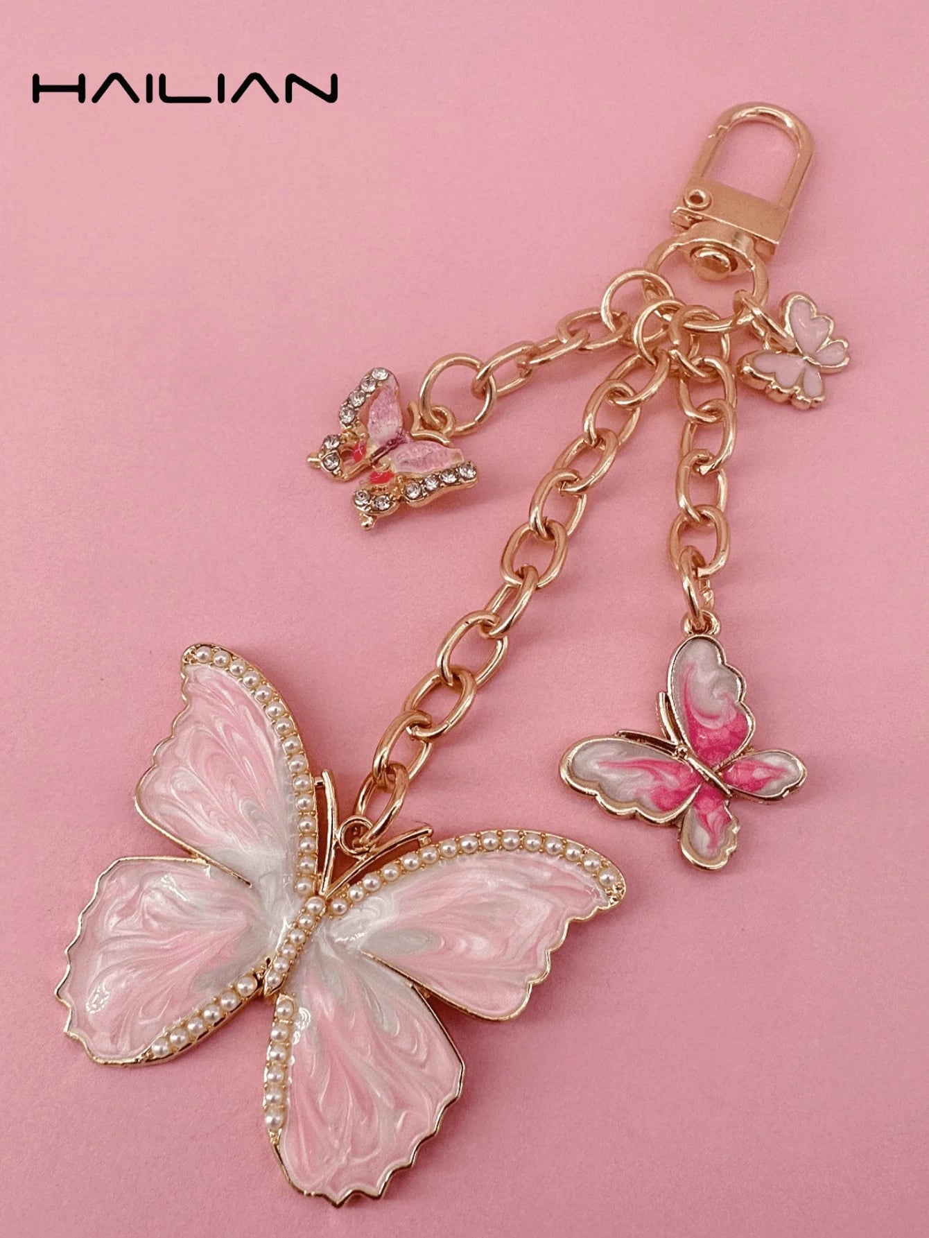 HAILIAN This Metal Chain Pendant Is Made Of Alloy Material, With A Butterfly Design. There Are Various Styles Available, Including Gradient Butterfly, Pearl Butterfly, And Rhinestone Butterfly. It Can