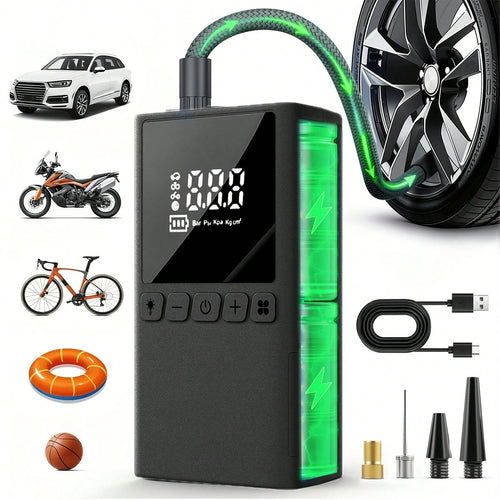 Handheld Wireless Inflation Pump, Digital Air Injector, Bicycle, Car, Motorcycle, Wireless Air Compressor (Digital Display), Equipped With Three Types Of Air Nozzles, With Digital Dual Values Display