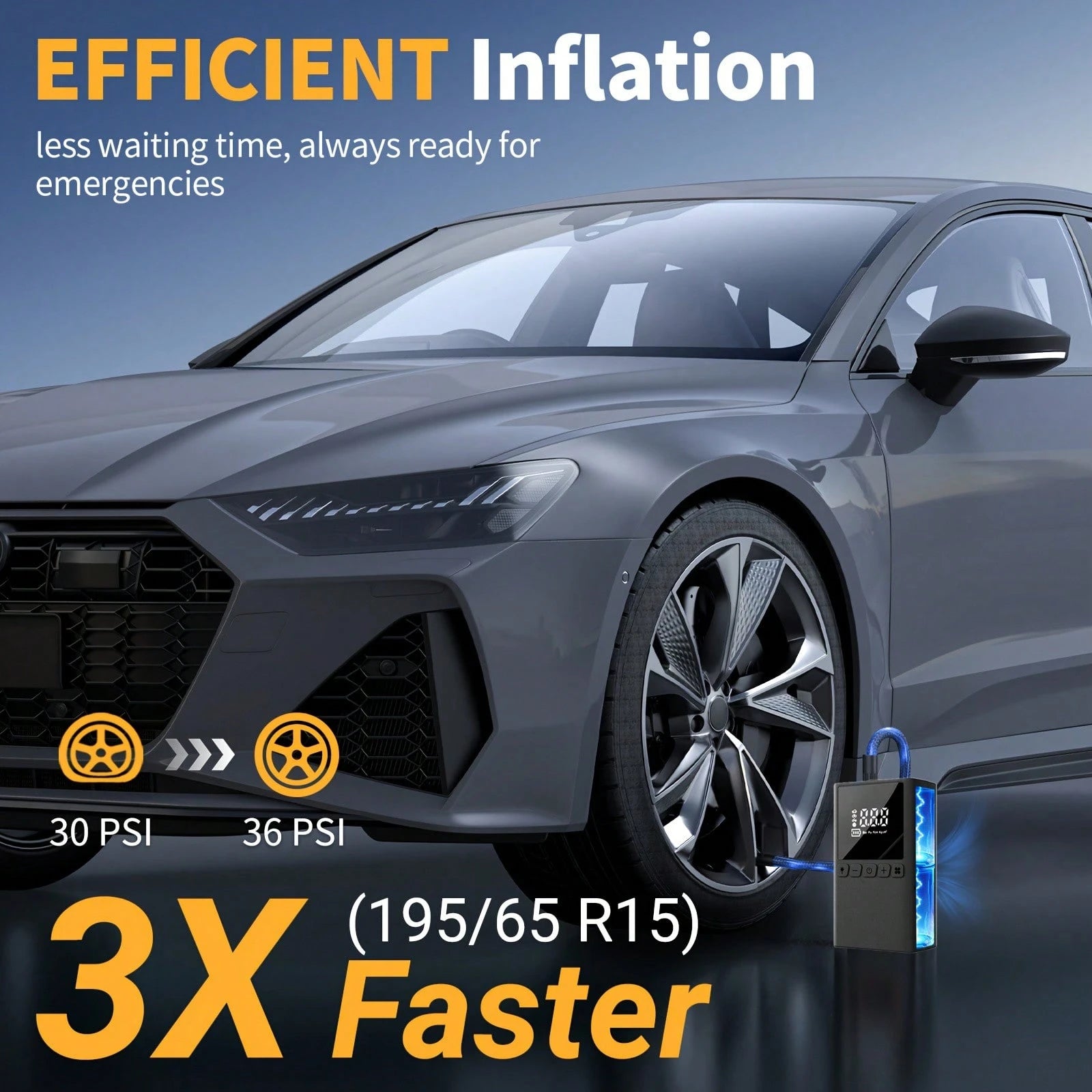Handheld Wireless Inflation Pump, Digital Air Injector, Bicycle, Car, Motorcycle, Wireless Air Compressor (Digital Display), Equipped With Three Types Of Air Nozzles, With Digital Dual Values Display