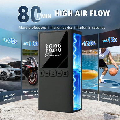 Handheld Wireless Inflation Pump, Digital Air Injector, Bicycle, Car, Motorcycle, Wireless Air Compressor (Digital Display), Equipped With Three Types Of Air Nozzles, With Digital Dual Values Display