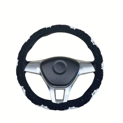 Handmade Crochet Skull Granny Square Car Steering Wheel Covers Universal 14-15 Inch For Women And Men
