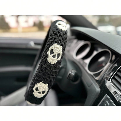 Handmade Crochet Skull Granny Square Car Steering Wheel Covers Universal 14-15 Inch For Women And Men