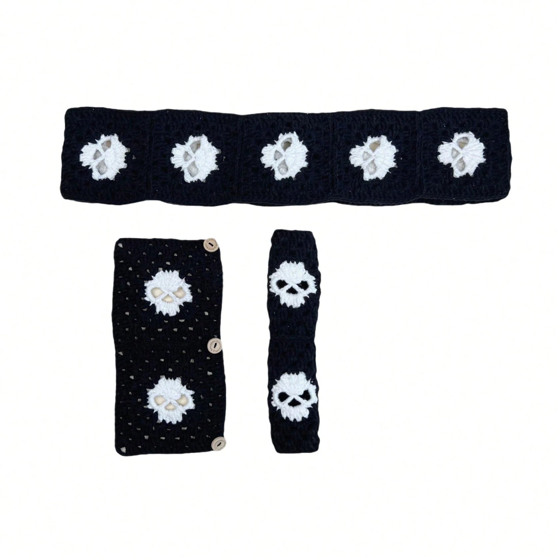 Handmade Crochet Skull Granny Square Car Steering Wheel Covers Universal 14-15 Inch For Women And Men
