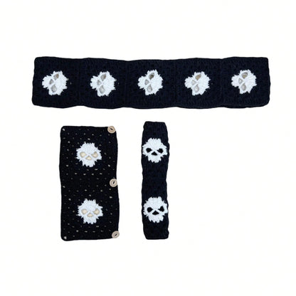 Handmade Crochet Skull Granny Square Car Steering Wheel Covers Universal 14-15 Inch For Women And Men