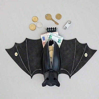 Handmade Gothic Style Bat Wing Coin Purse- Hand-Sewn Bat Wallet With Zipper Coin Pouch And Keychain Suitable Bags And Belts- Fashion Accessory Men Money Wallet Wallet Purse Wallet Small Wallet Coin