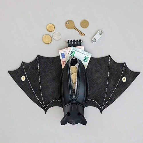 Handmade Gothic Style Bat Wing Coin Purse- Hand-Sewn Bat Wallet With Zipper Coin Pouch And Keychain Suitable Bags And Belts- Fashion Accessory Men Money Wallet Wallet Purse Wallet Small Wallet Coin