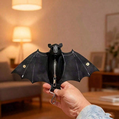 Handmade Gothic Style Bat Wing Coin Purse- Hand-Sewn Bat Wallet With Zipper Coin Pouch And Keychain Suitable Bags And Belts- Fashion Accessory Men Money Wallet Wallet Purse Wallet Small Wallet Coin