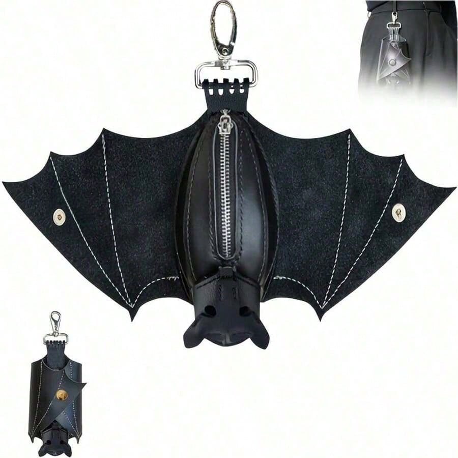Handmade Gothic Style Bat Wing Coin Purse- Hand-Sewn Bat Wallet With Zipper Coin Pouch And Keychain Suitable Bags And Belts- Fashion Accessory Men Money Wallet Wallet Purse Wallet Small Wallet Coin