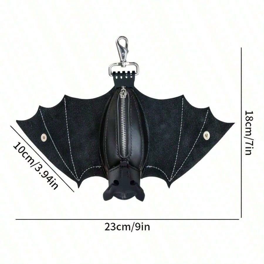 Handmade Gothic Style Bat Wing Coin Purse- Hand-Sewn Bat Wallet With Zipper Coin Pouch And Keychain Suitable Bags And Belts- Fashion Accessory Men Money Wallet Wallet Purse Wallet Small Wallet Coin