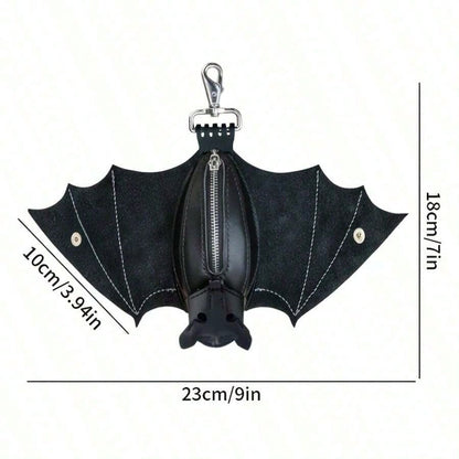 Handmade Gothic Style Bat Wing Coin Purse- Hand-Sewn Bat Wallet With Zipper Coin Pouch And Keychain Suitable Bags And Belts- Fashion Accessory Men Money Wallet Wallet Purse Wallet Small Wallet Coin