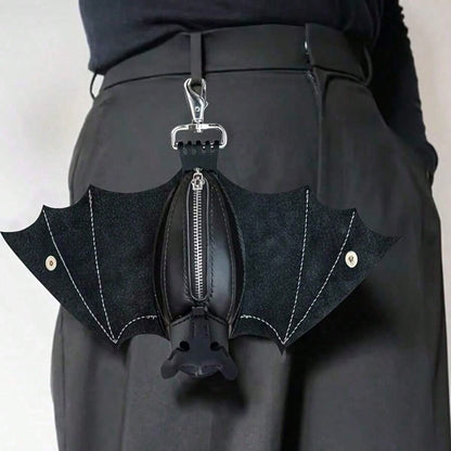 Handmade Gothic Style Bat Wing Coin Purse- Hand-Sewn Bat Wallet With Zipper Coin Pouch And Keychain Suitable Bags And Belts- Fashion Accessory Men Money Wallet Wallet Purse Wallet Small Wallet Coin