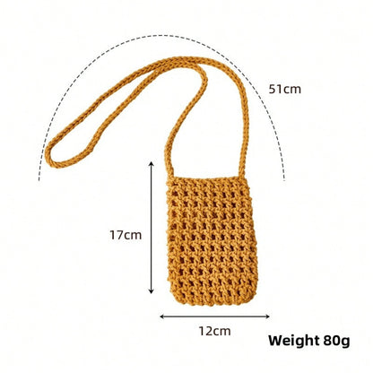 Handmade Knitted Hollow Mini Phone Bag Korean Style Bohemian Crossbody Shoulder Purse Ins Convenient Lightweight Cellphone Wallet