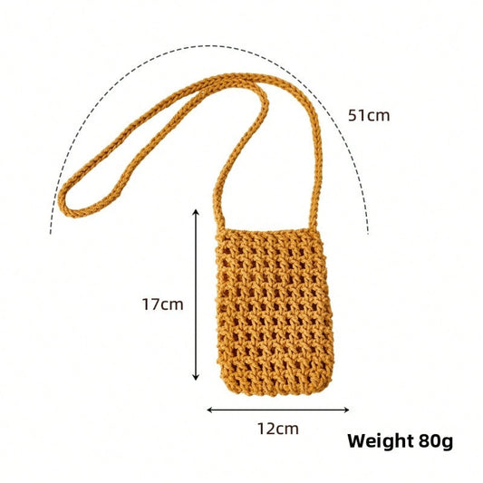 Handmade Knitted Hollow Mini Phone Bag Korean Style Bohemian Crossbody Shoulder Purse Ins Convenient Lightweight Cellphone Wallet