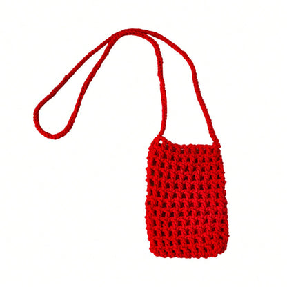 Handmade Knitted Hollow Mini Phone Bag Korean Style Bohemian Crossbody Shoulder Purse Ins Convenient Lightweight Cellphone Wallet