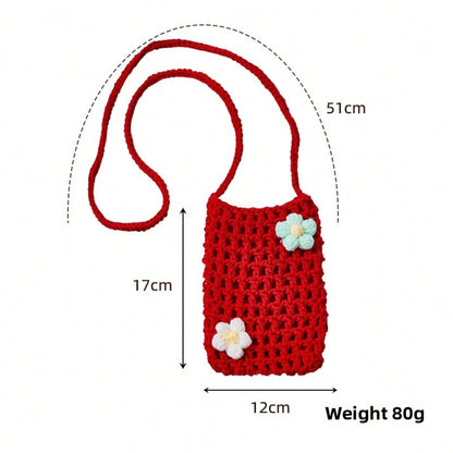 Handmade Knitted Hollow Mini Phone Bag Korean Style Bohemian Crossbody Shoulder Purse Ins Convenient Lightweight Cellphone Wallet