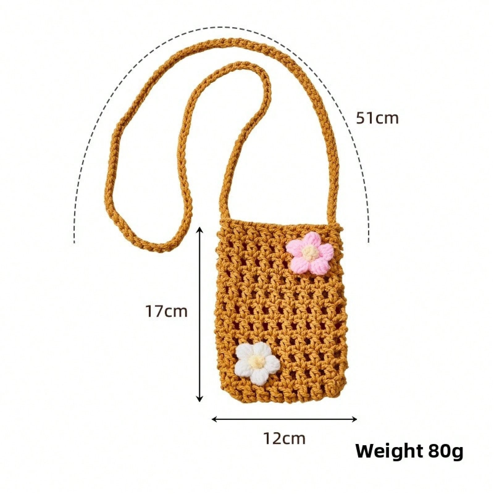 Handmade Knitted Hollow Mini Phone Bag Korean Style Bohemian Crossbody Shoulder Purse Ins Convenient Lightweight Cellphone Wallet