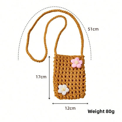 Handmade Knitted Hollow Mini Phone Bag Korean Style Bohemian Crossbody Shoulder Purse Ins Convenient Lightweight Cellphone Wallet