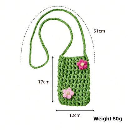 Handmade Knitted Hollow Mini Phone Bag Korean Style Bohemian Crossbody Shoulder Purse Ins Convenient Lightweight Cellphone Wallet
