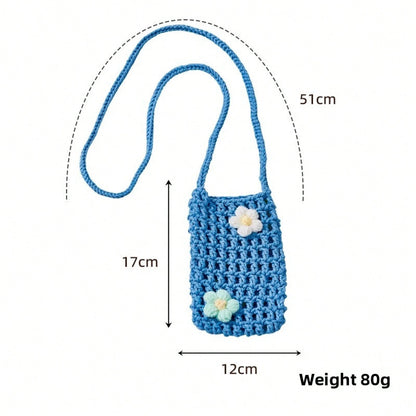 Handmade Knitted Hollow Mini Phone Bag Korean Style Bohemian Crossbody Shoulder Purse Ins Convenient Lightweight Cellphone Wallet