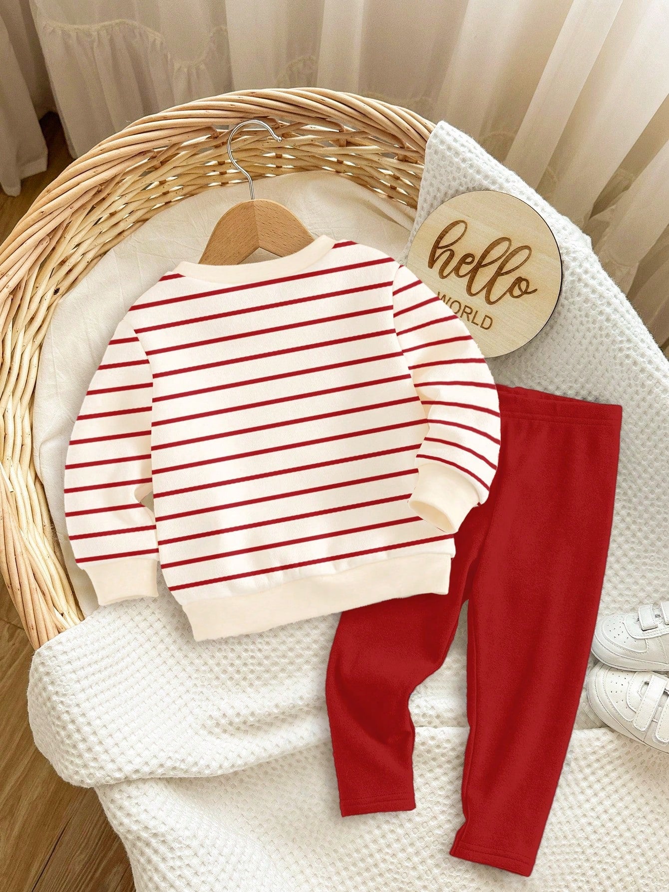 Happikins Baby Girl Christmas Cartoon Autumn Sweatshirt And Leggings Set,Red And White Stripe,Winter,Cute,Matching Family,Soft Thick Casual Outfits