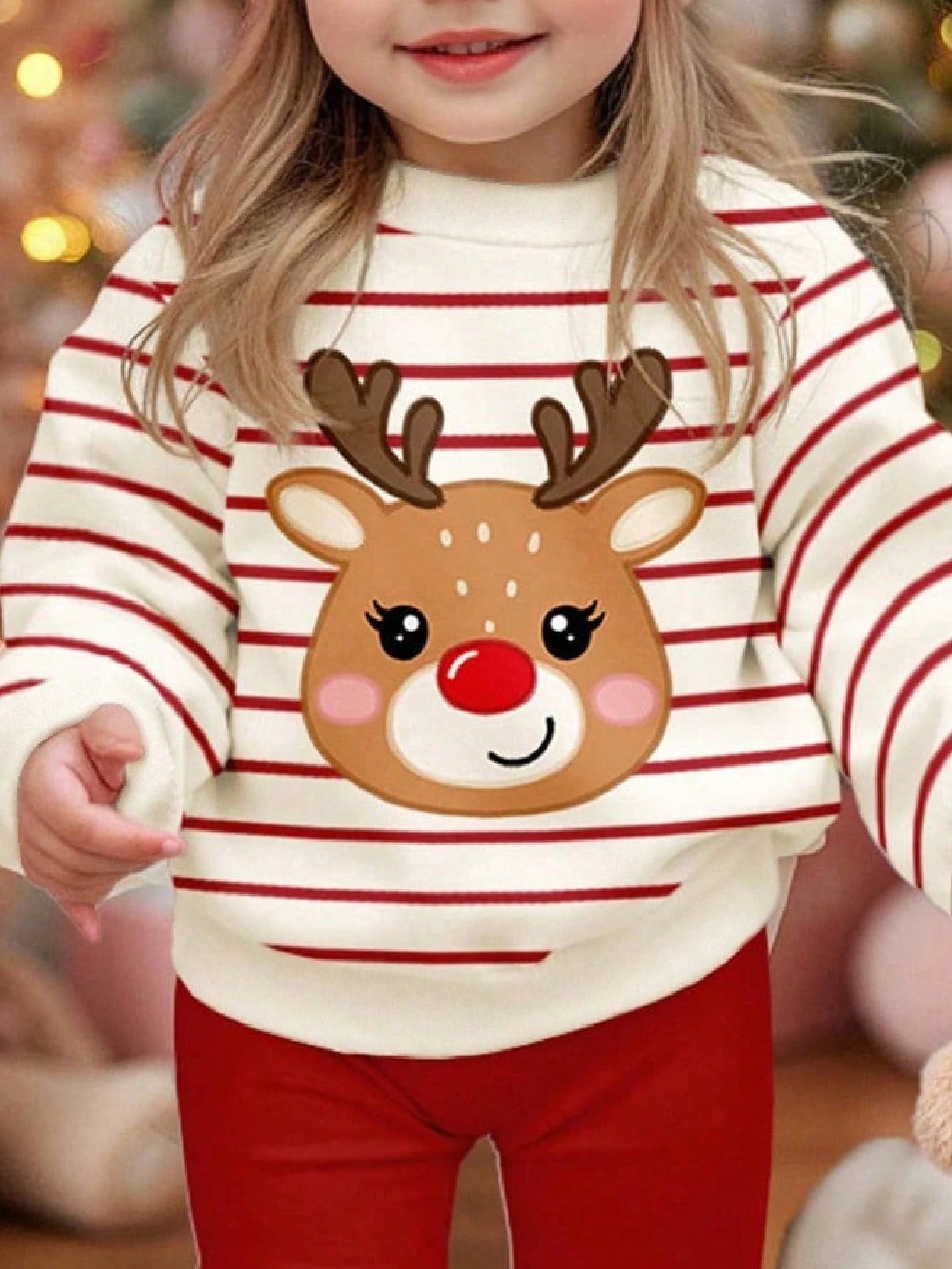 Happikins Baby Girl Christmas Cartoon Autumn Sweatshirt And Leggings Set,Red And White Stripe,Winter,Cute,Matching Family,Soft Thick Casual Outfits