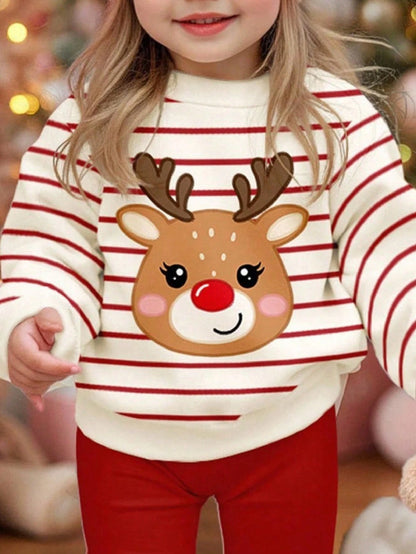 Happikins Baby Girl Christmas Cartoon Autumn Sweatshirt And Leggings Set,Red And White Stripe,Winter,Cute,Matching Family,Soft Thick Casual Outfits