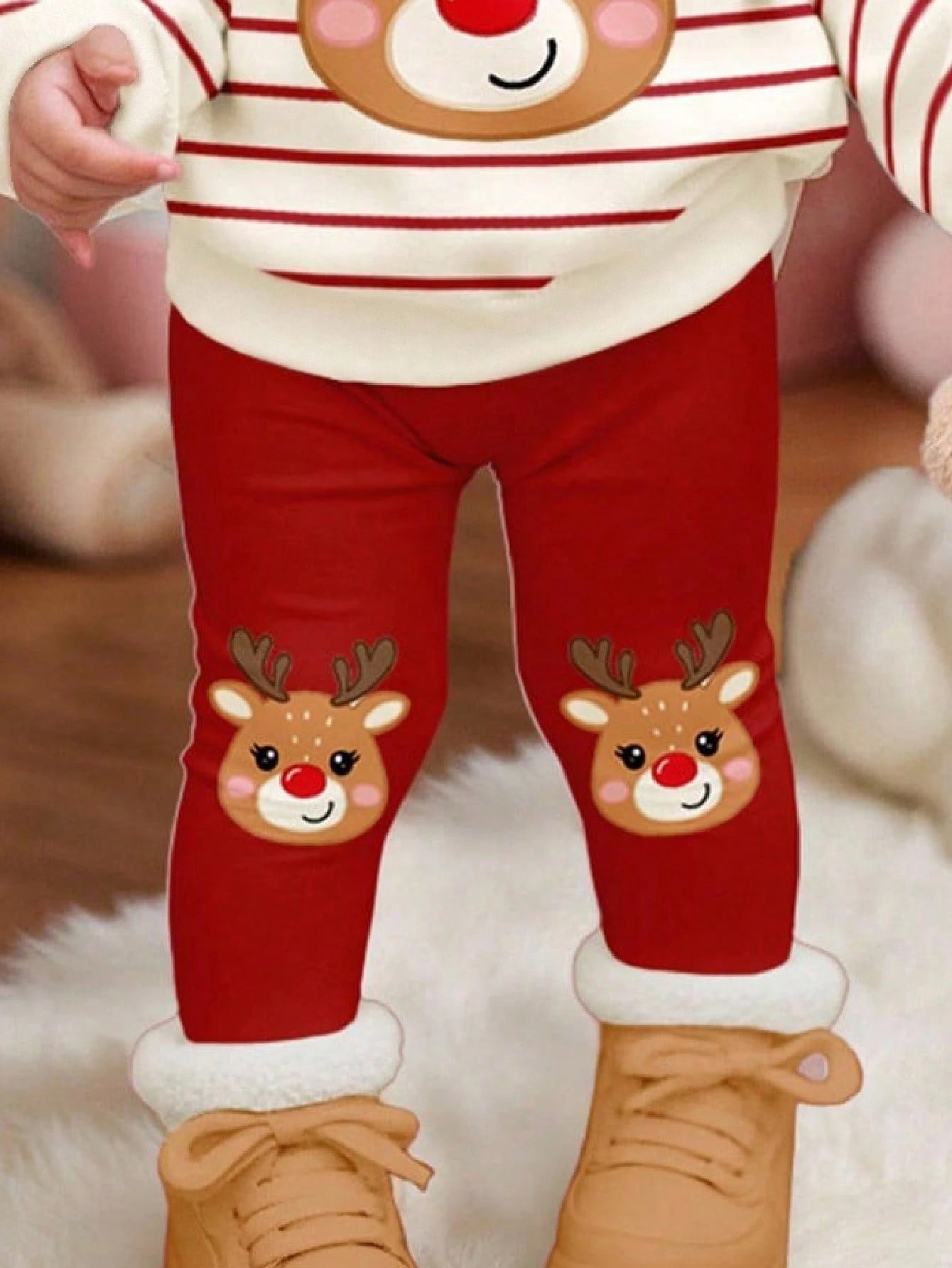 Happikins Baby Girl Christmas Cartoon Autumn Sweatshirt And Leggings Set,Red And White Stripe,Winter,Cute,Matching Family,Soft Thick Casual Outfits